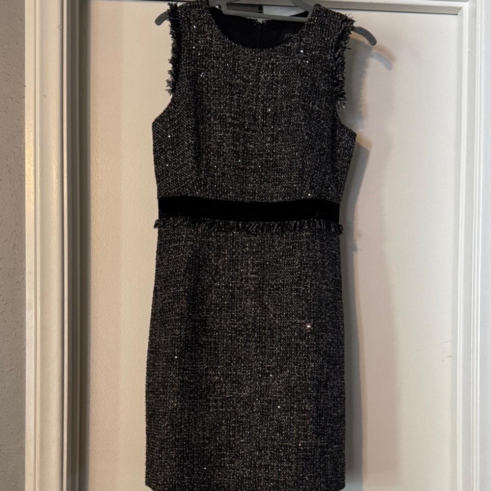 Elegant J.Crew Black Tweed Dress with velvet waist trim 6P